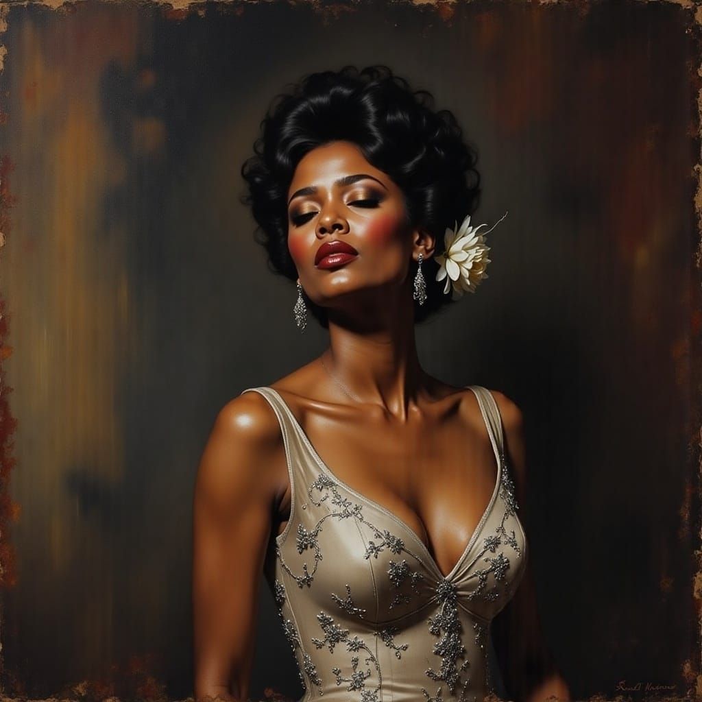 Billie Holiday Sings with White Dahlia in Hair