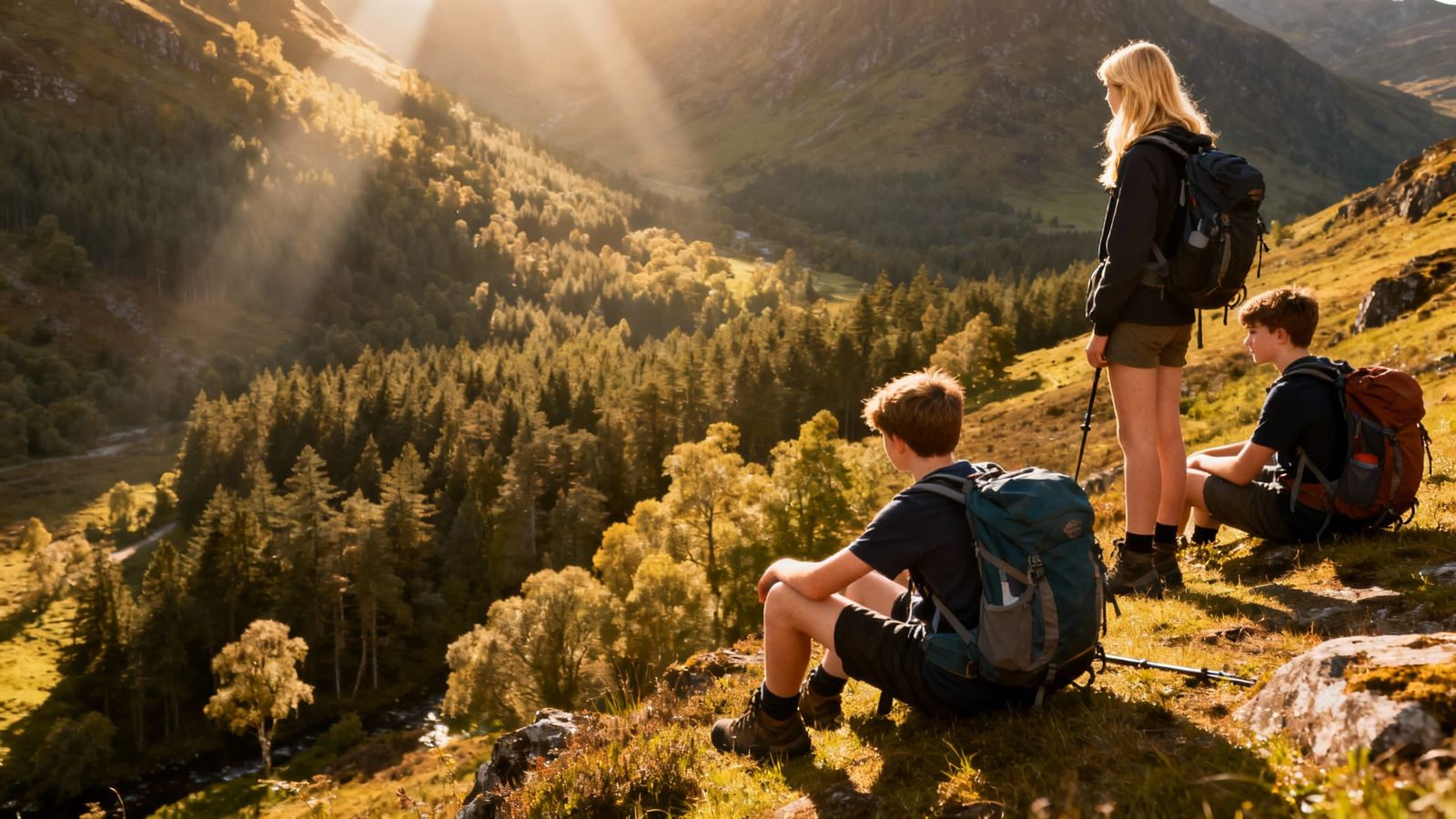 Hikers Rest on Scottish Mountain Shoulder