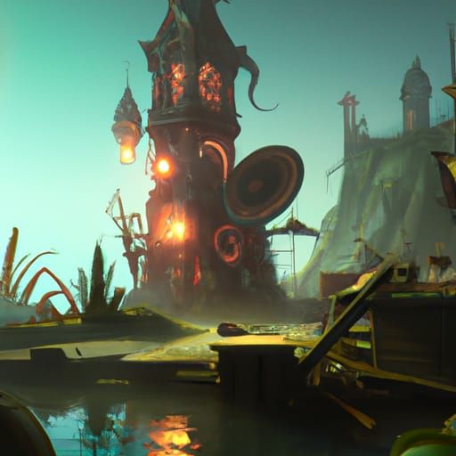 Fantastical Nostalgia in Deep Color, Detailed Matte Painting