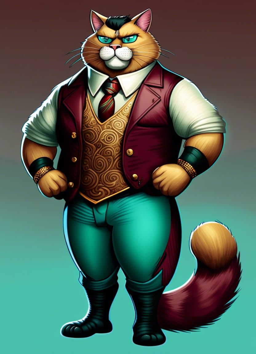 Golden Cat Mayor in Burgundy Office: Digital Illustration