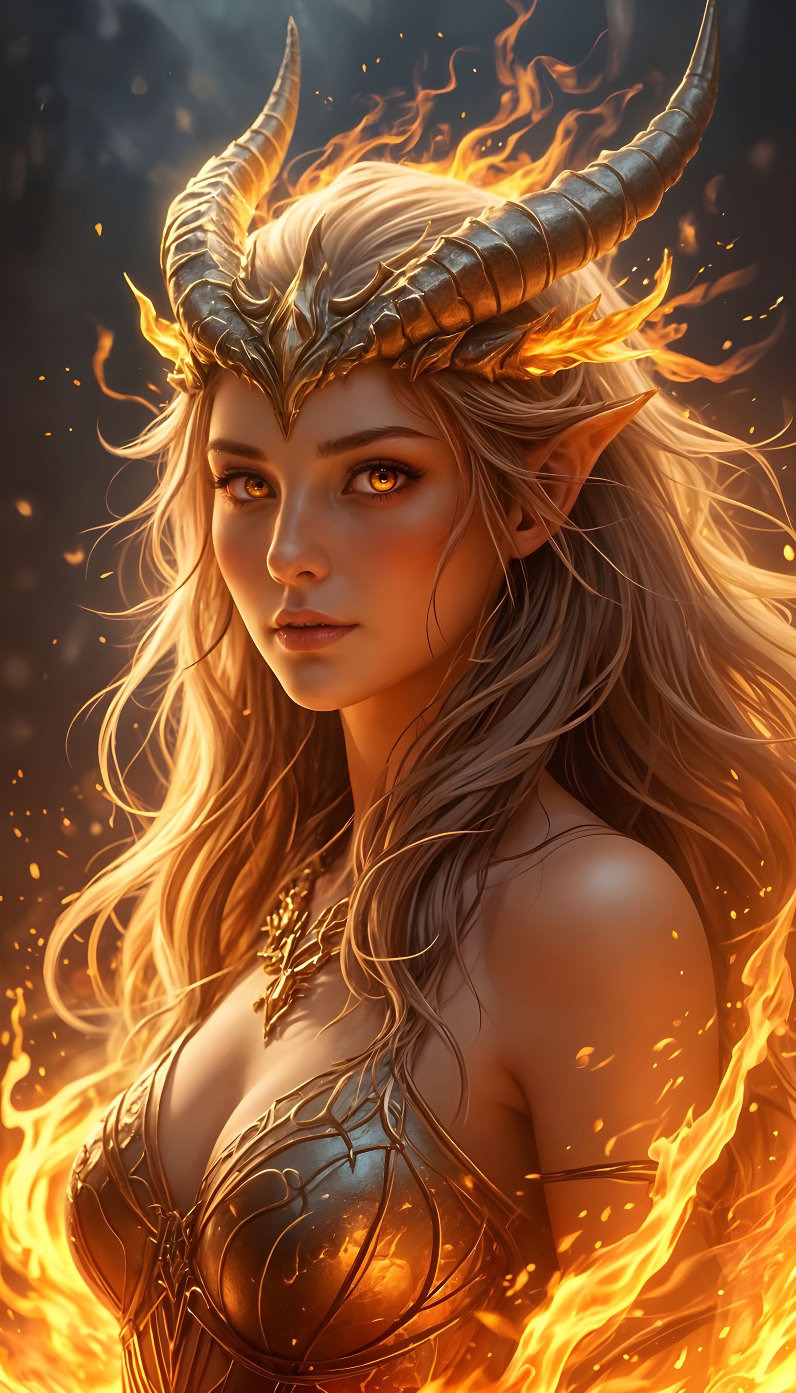 Anime Dragon Spirit with Fire Hair and Golden Eyes