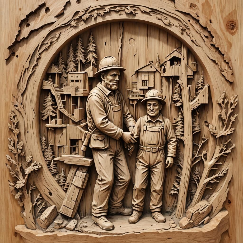 Spruce Carving Depicting the Bon Ami Mine