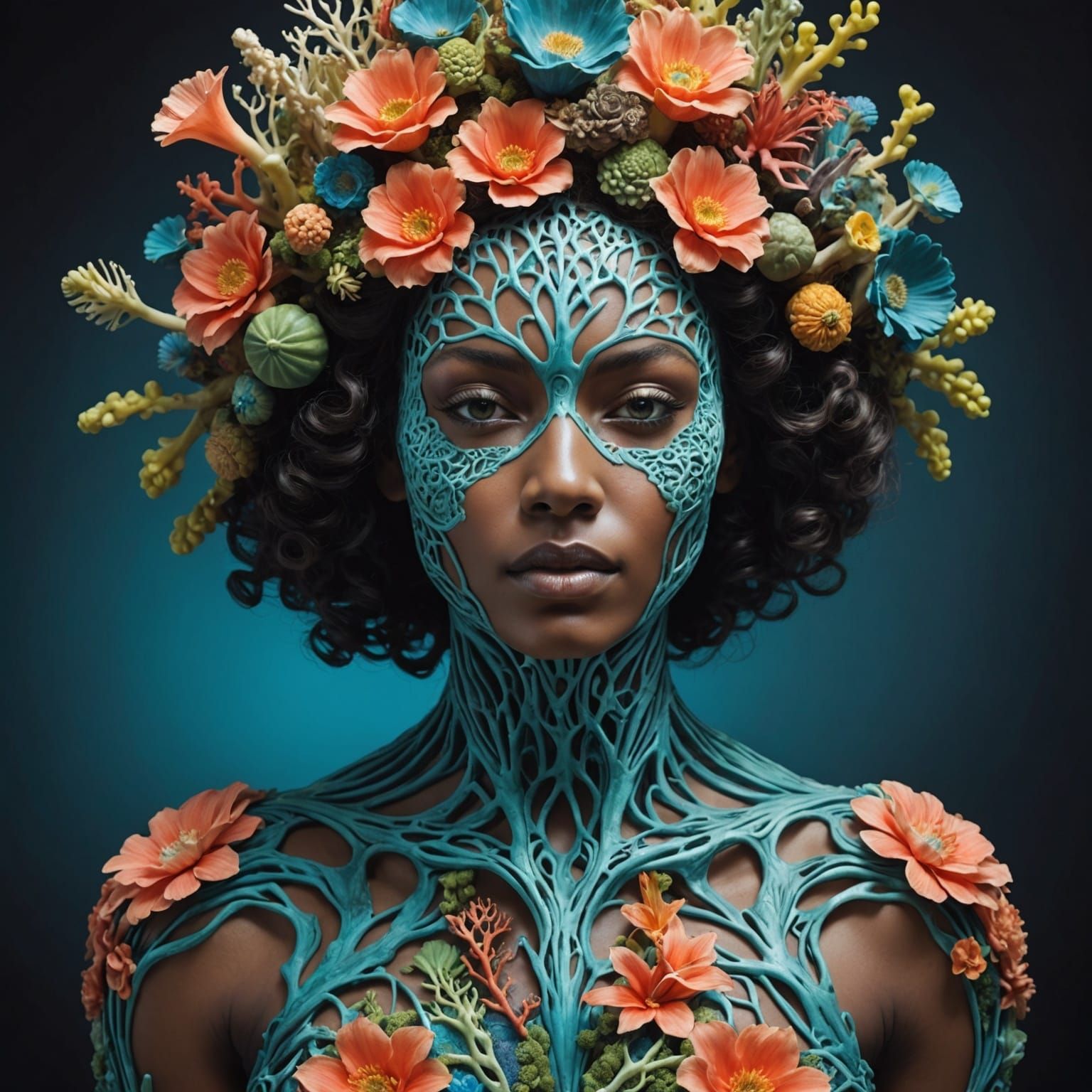 Surreal Translucent Woman with Internal Ecosystem