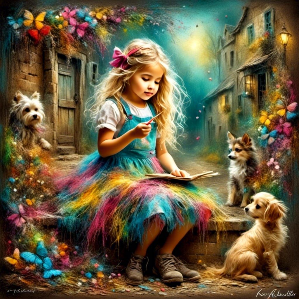 Fantasy Girl in Chalk Art Style