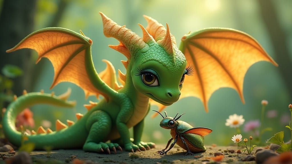 Delicate Anime Dragon Amidst Enchanted Forest