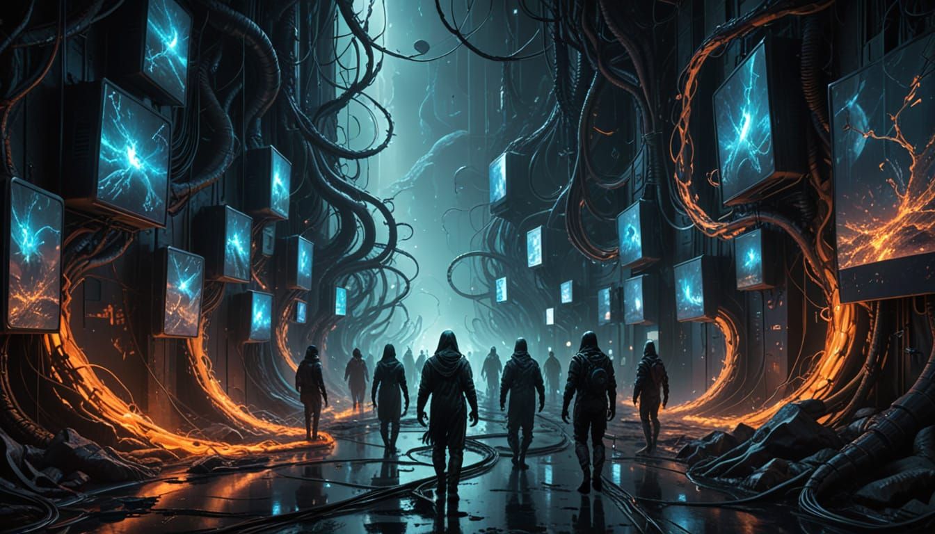 Surreal Digital Art of Viral Screens and Human Connection