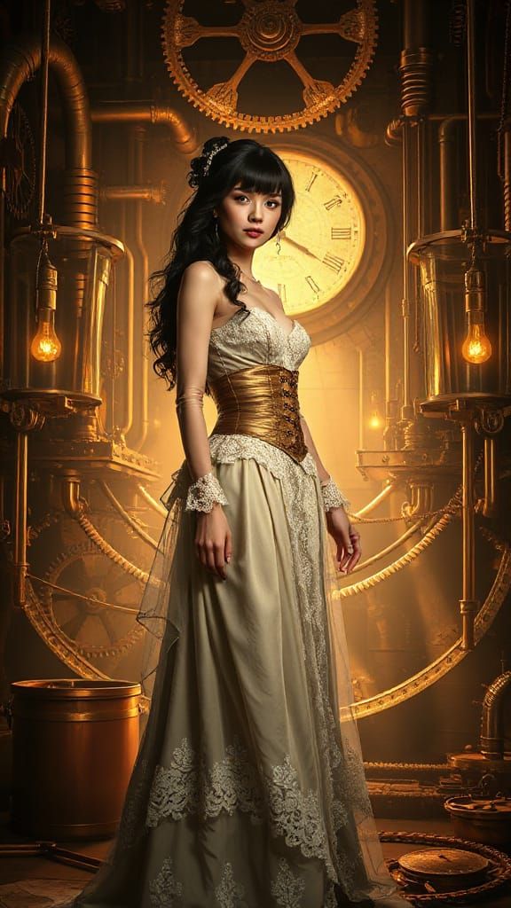 Steampunk Bride Amidst Industrial Elegance