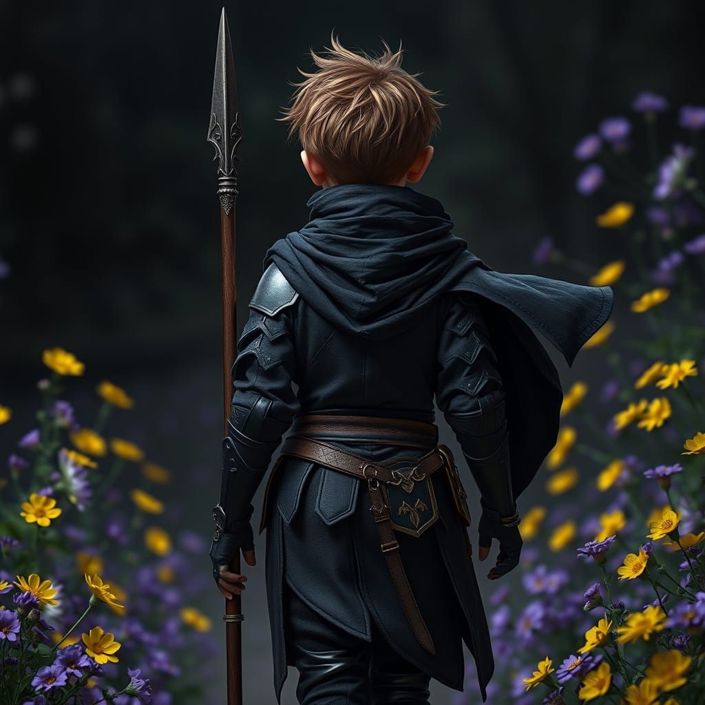 Elven Ranger in Dark Fantasy Flower Field