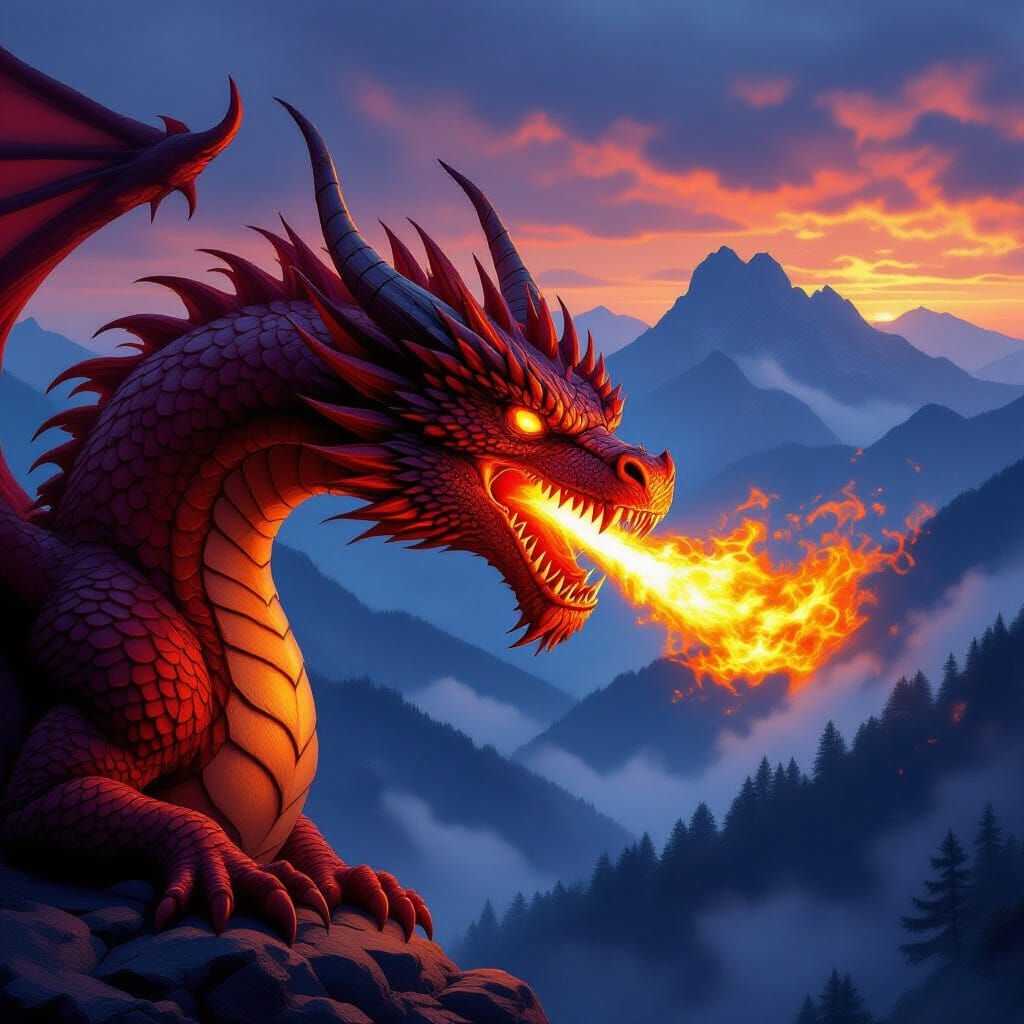 Red Dragon Breathes Fire Over Blue Ridge Mountains