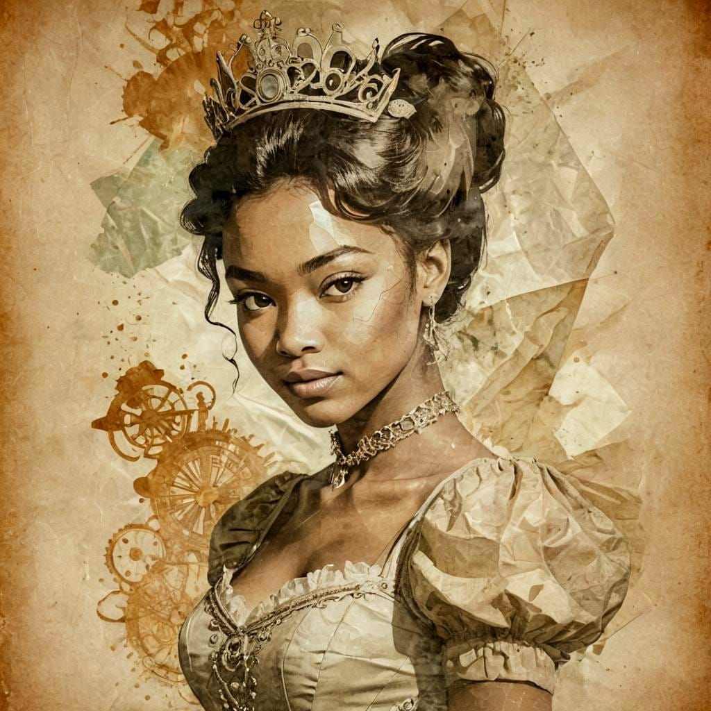 Princess Tiana in Steampunk Ink Painting Style