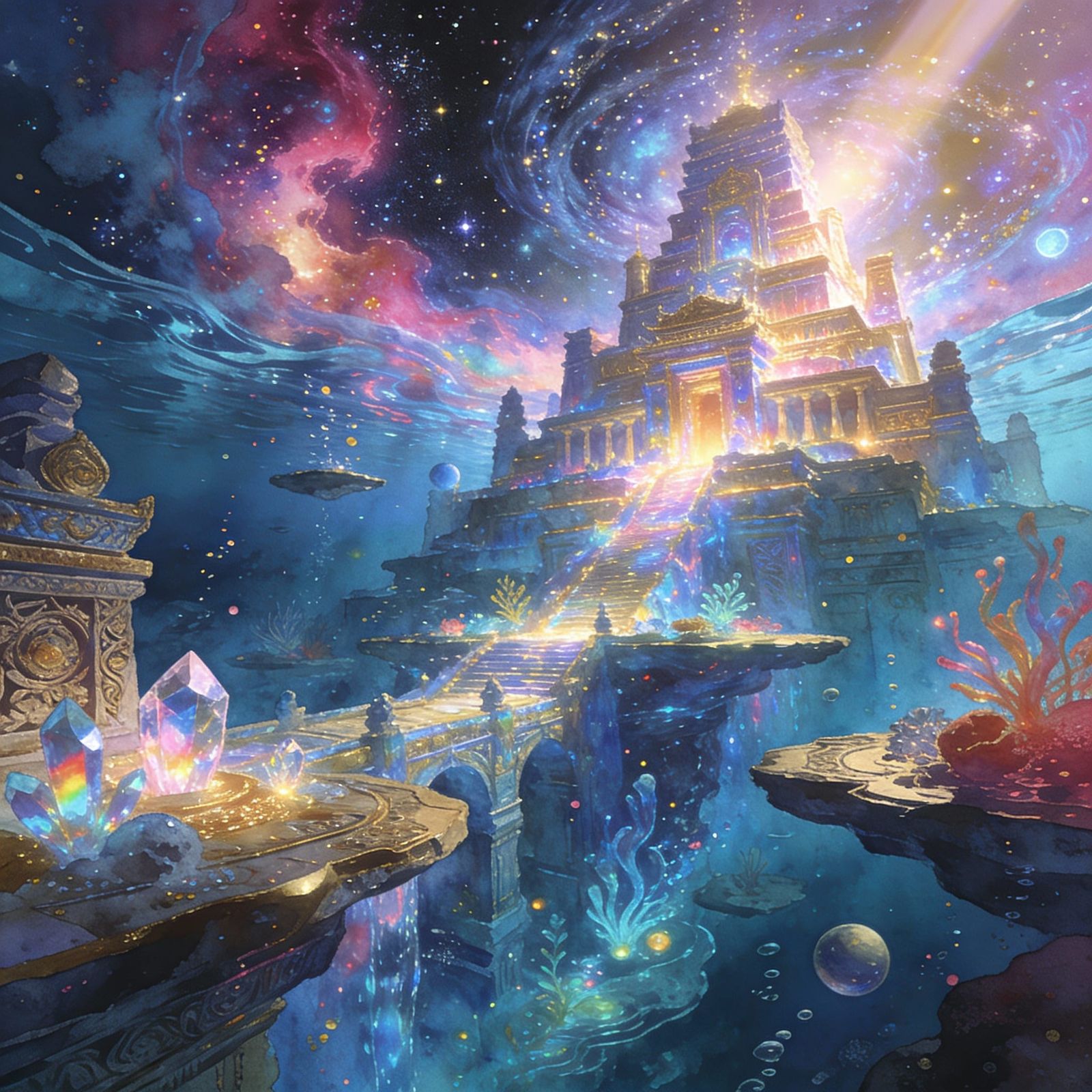Atlantis Rises From Ocean in Astral Cosmic Illustration