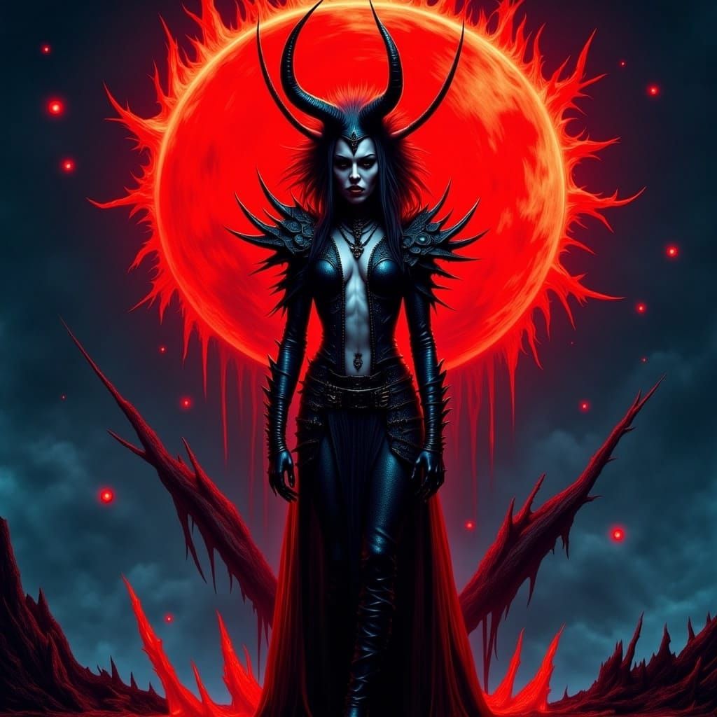 Horned Goddess in Heavy Metal Comic Style