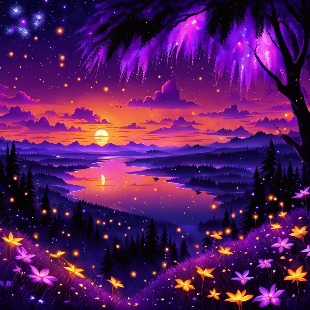 Surreal Sunset in Vibrant Neon Colors