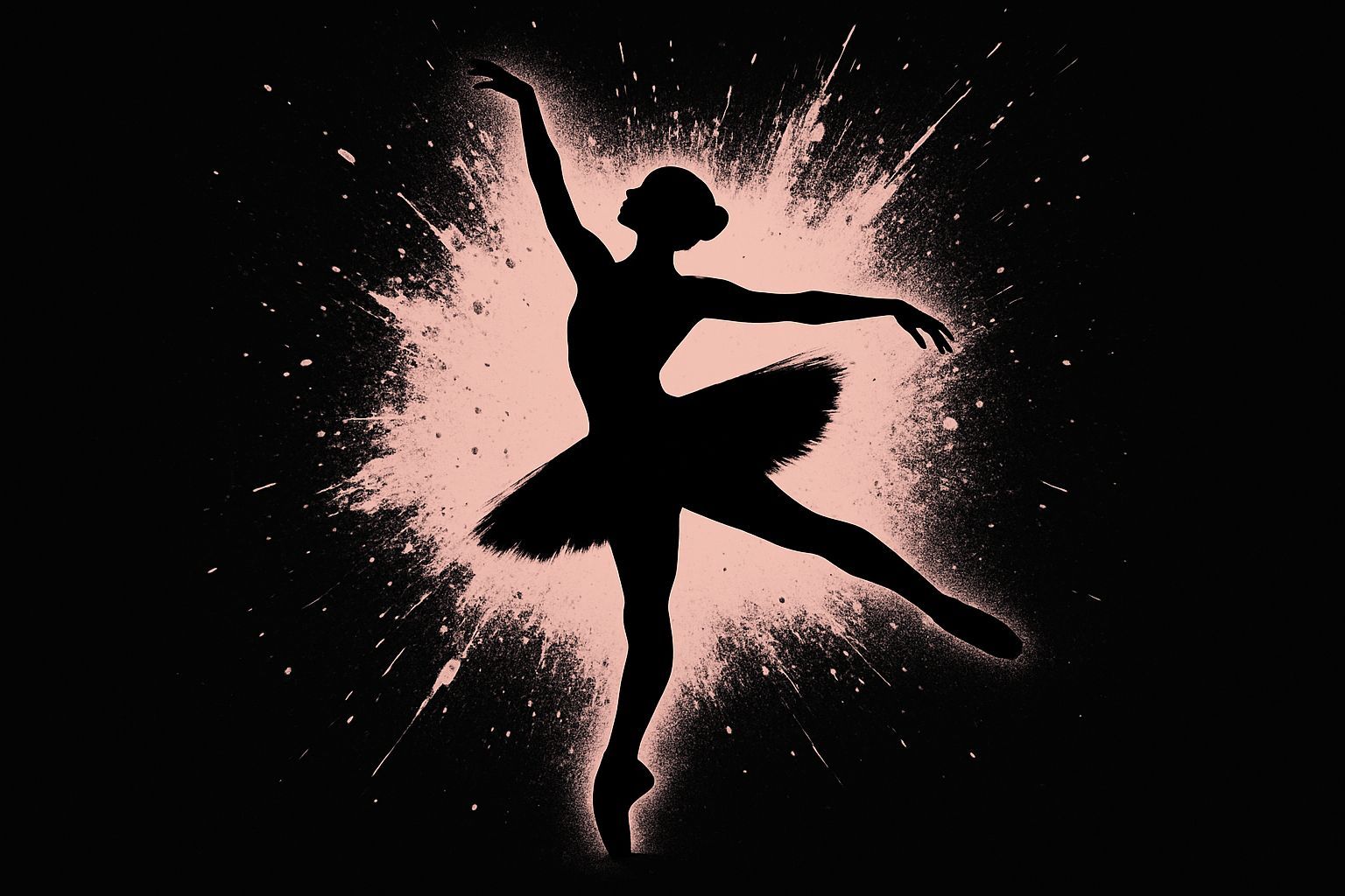 Enigmatic Ballerina Silhouette with Pink Paint Splatter