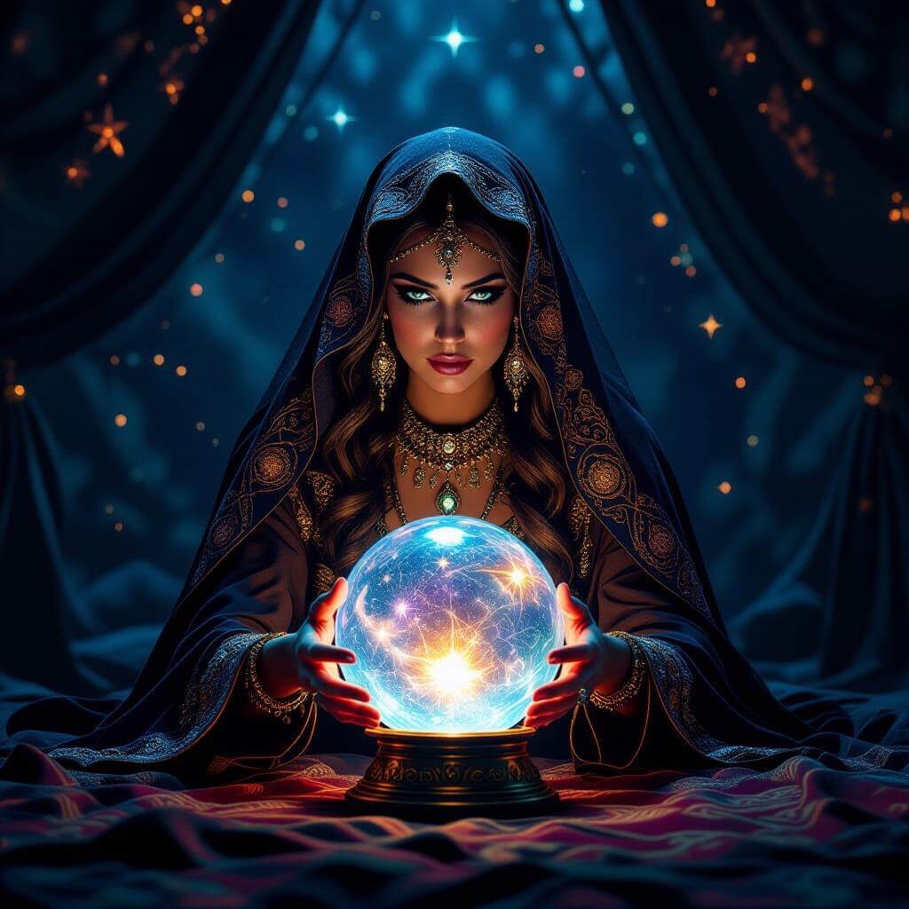 Mysterious Gypsy Fortune Teller Goddess in Mystical Tent