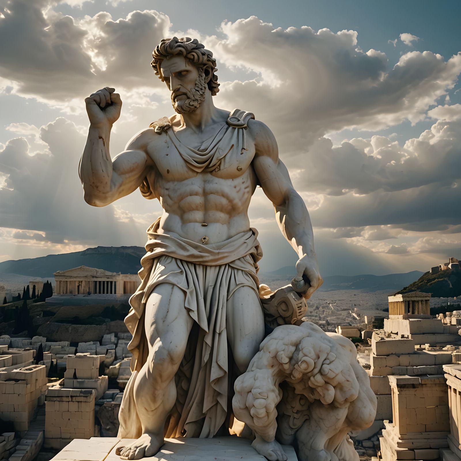 Greek God Creates Marble Statue on Acropolis