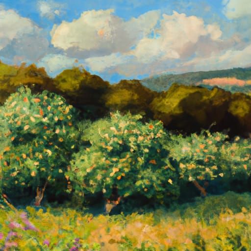 Apple Orchard Landscape in Hudson River School Style