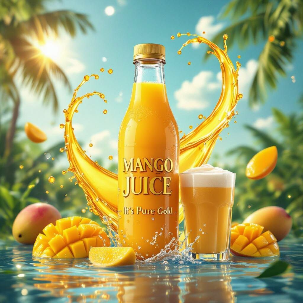 Golden Mango Juice in a Tropical Paradise