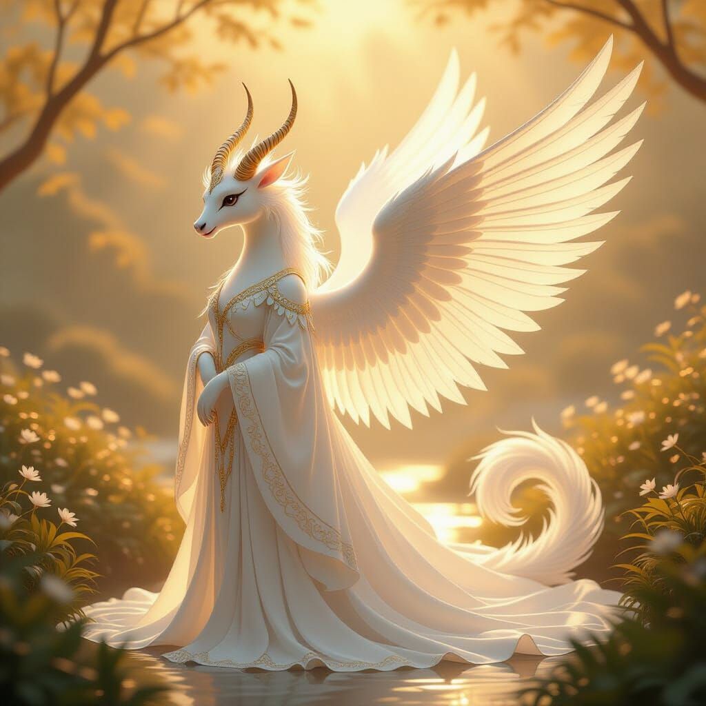 Majestic Qilin Angel in Golden Hour Light