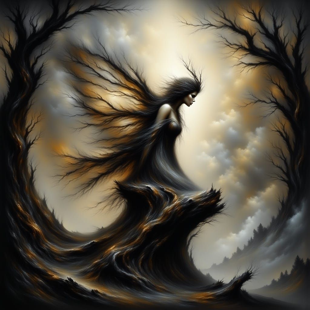 Ethereal Fairy in Decaying Woods, Mystical Art