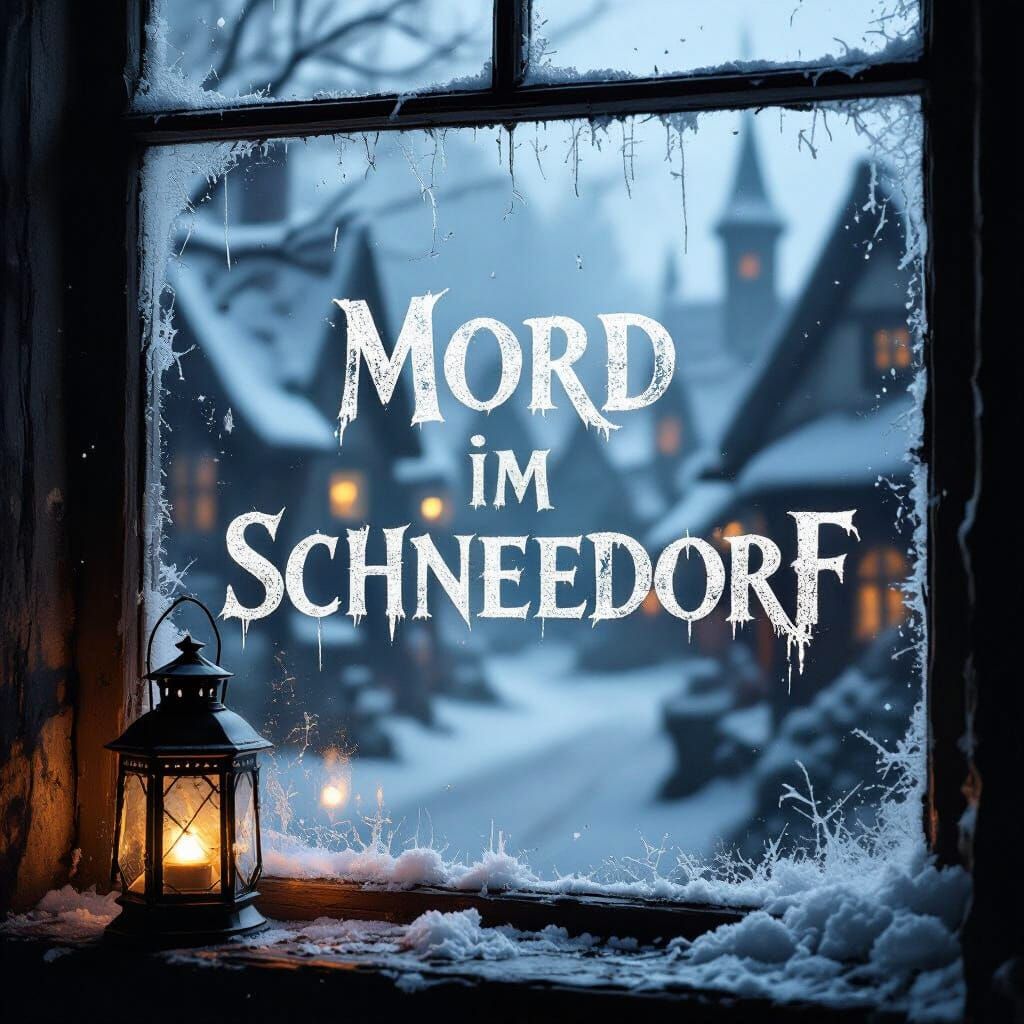 Mysterious Snowy Village Through Frosted Window