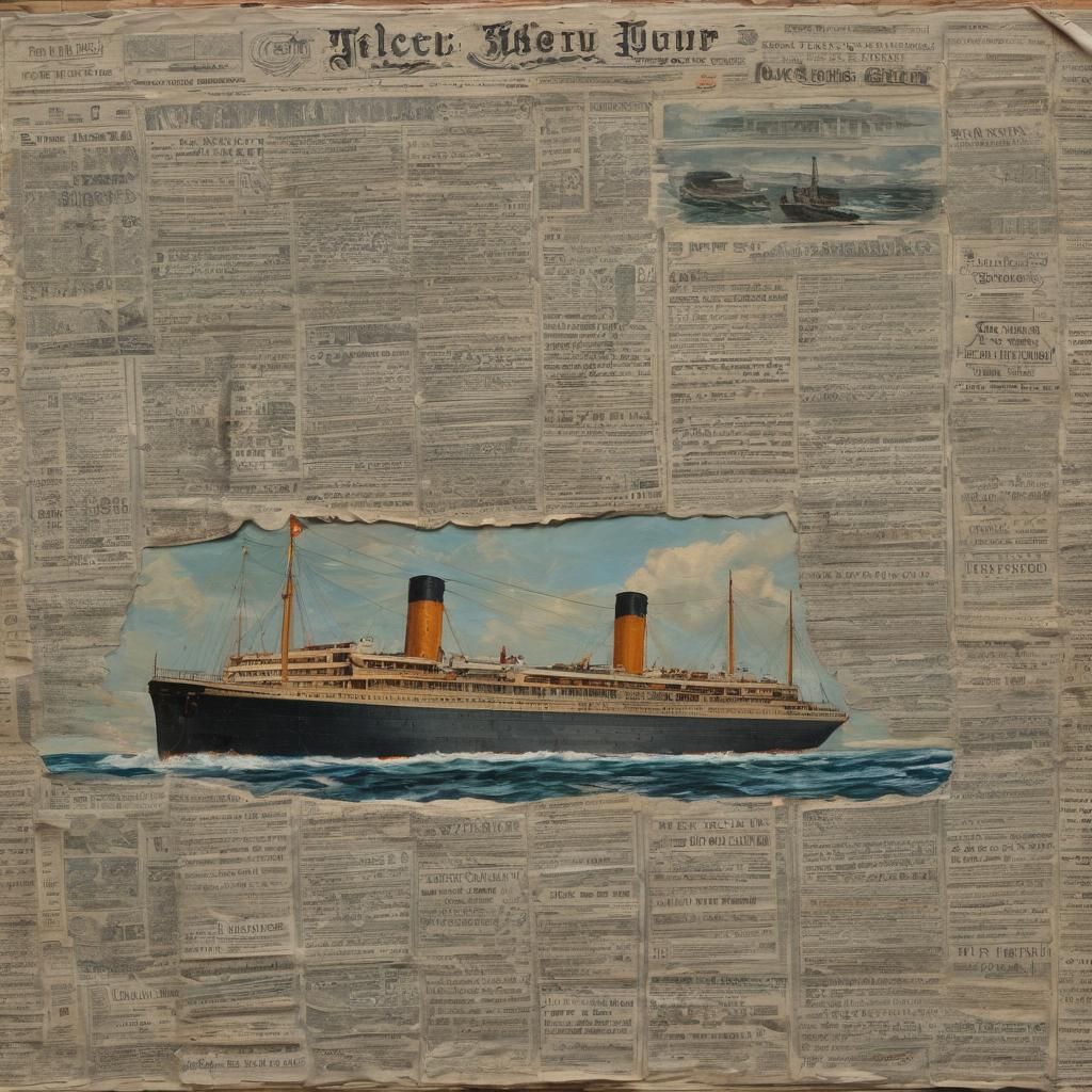 Ocean Liner Made of Newspaper in Oil Painting