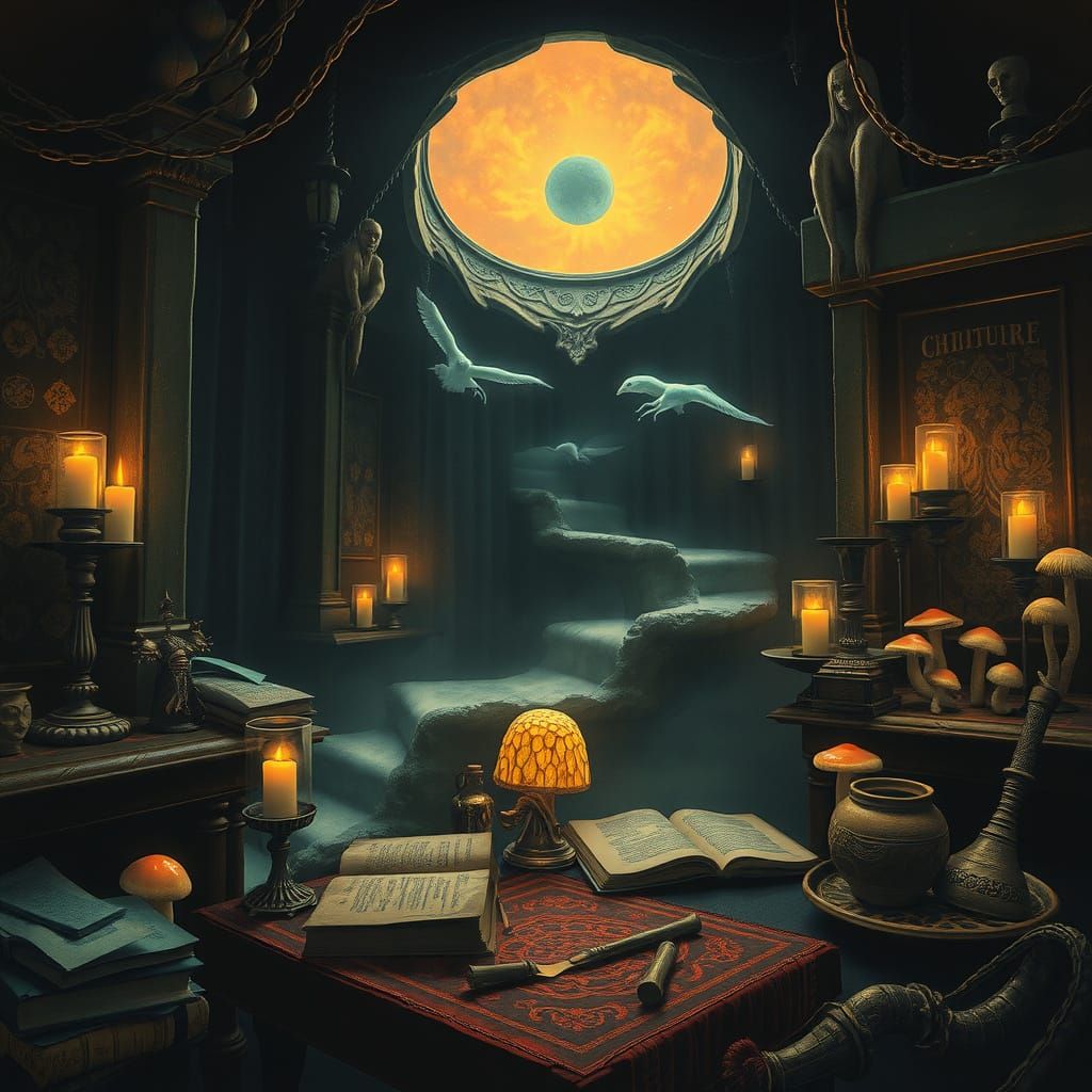 Mysterious Sorceress Lair in Dark Fantasy Style