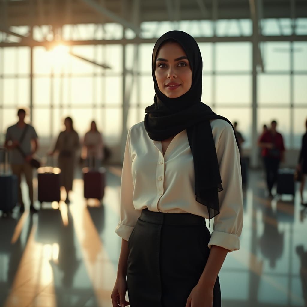Cinematic Photo of Confident Middle Eastern Woman in Airport