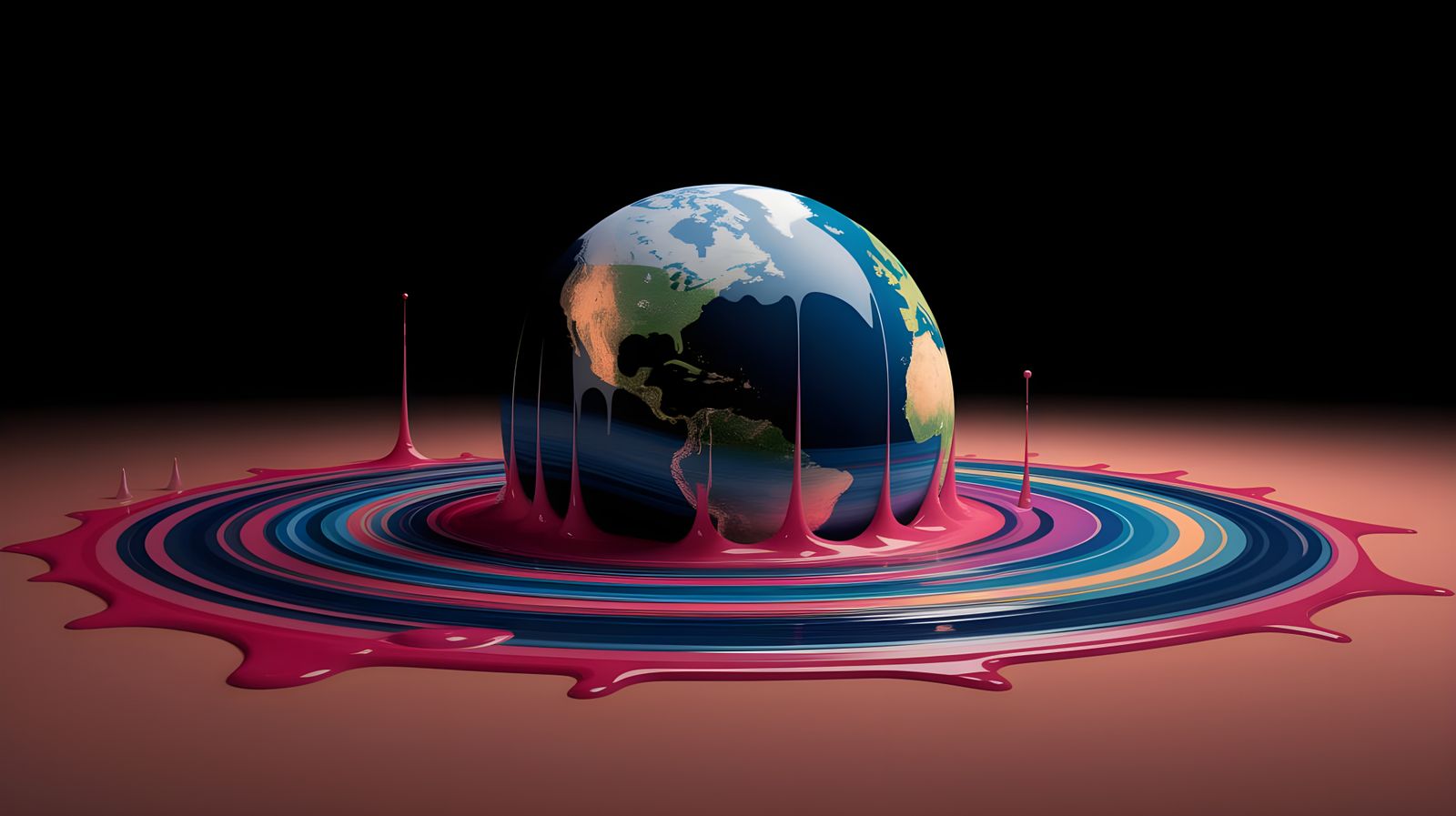 Surreal Dali-Inspired Planet Rises from Swirling Paint