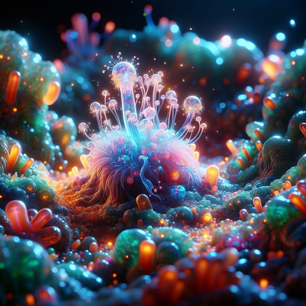 Bioluminescent Slime Mold World in Hyper-Realistic Detail