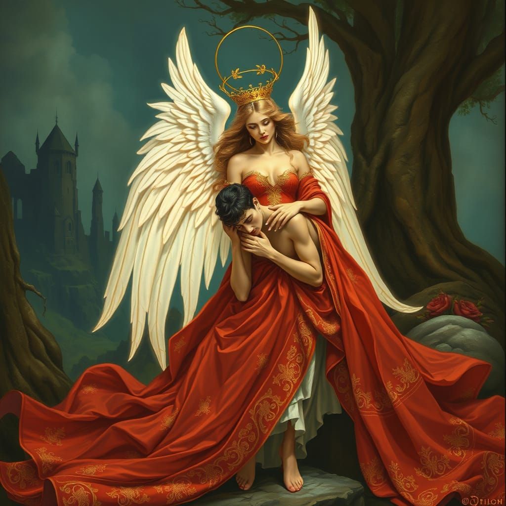 Mystical Goddess Comforts a Broken Warrior in Ethereal Lands...