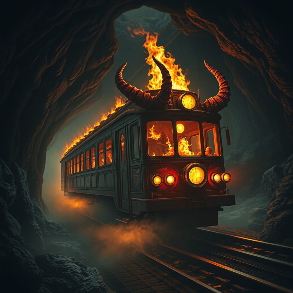 Fiery Underworld Tram in Eerie Cave