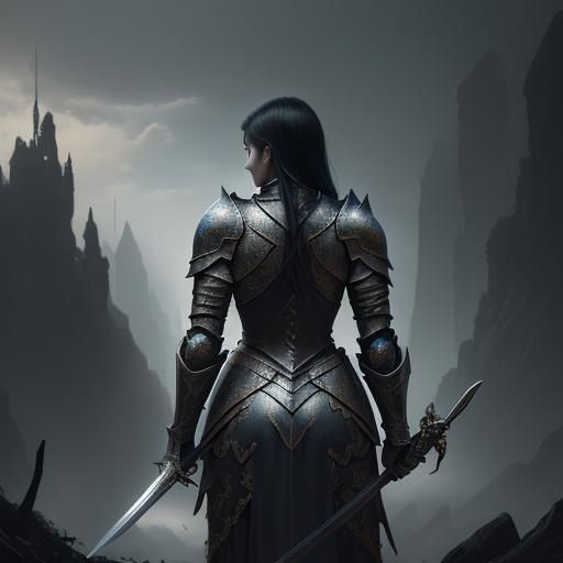 Female Knight Guarding Fallen Kingdom: Fantasy Art