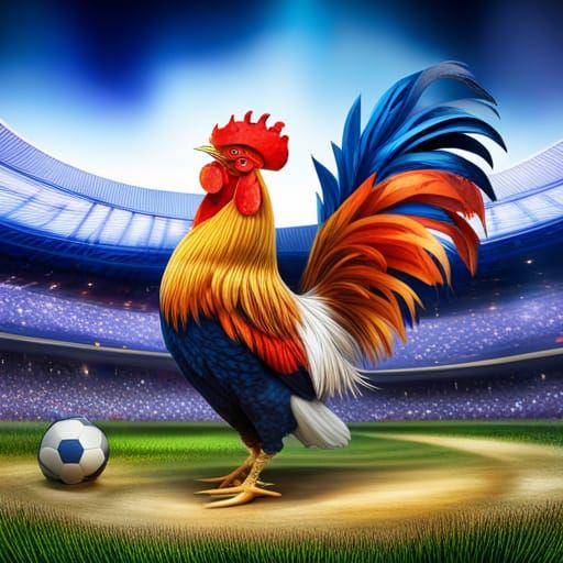 Majestic Rooster in French Football Outfit, Papercraft Style