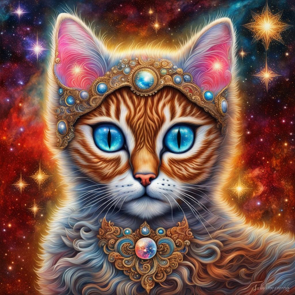 Cosmic Kitten in Baroque Mask, Hyperrealistic Galaxy