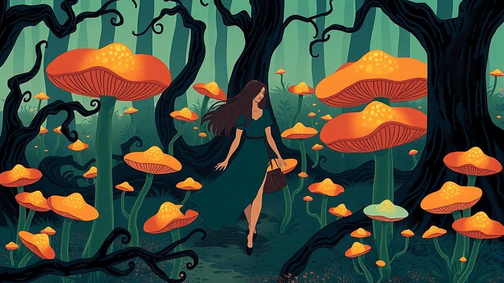 Enchanted Forest with Glowing Mushrooms in Digital Art