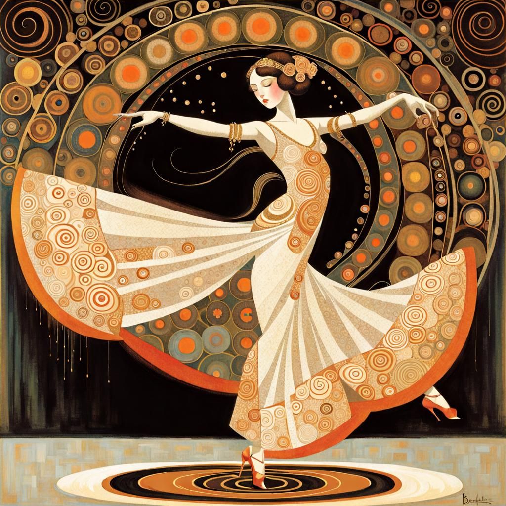 Dynamic Dancer in Art Nouveau Style