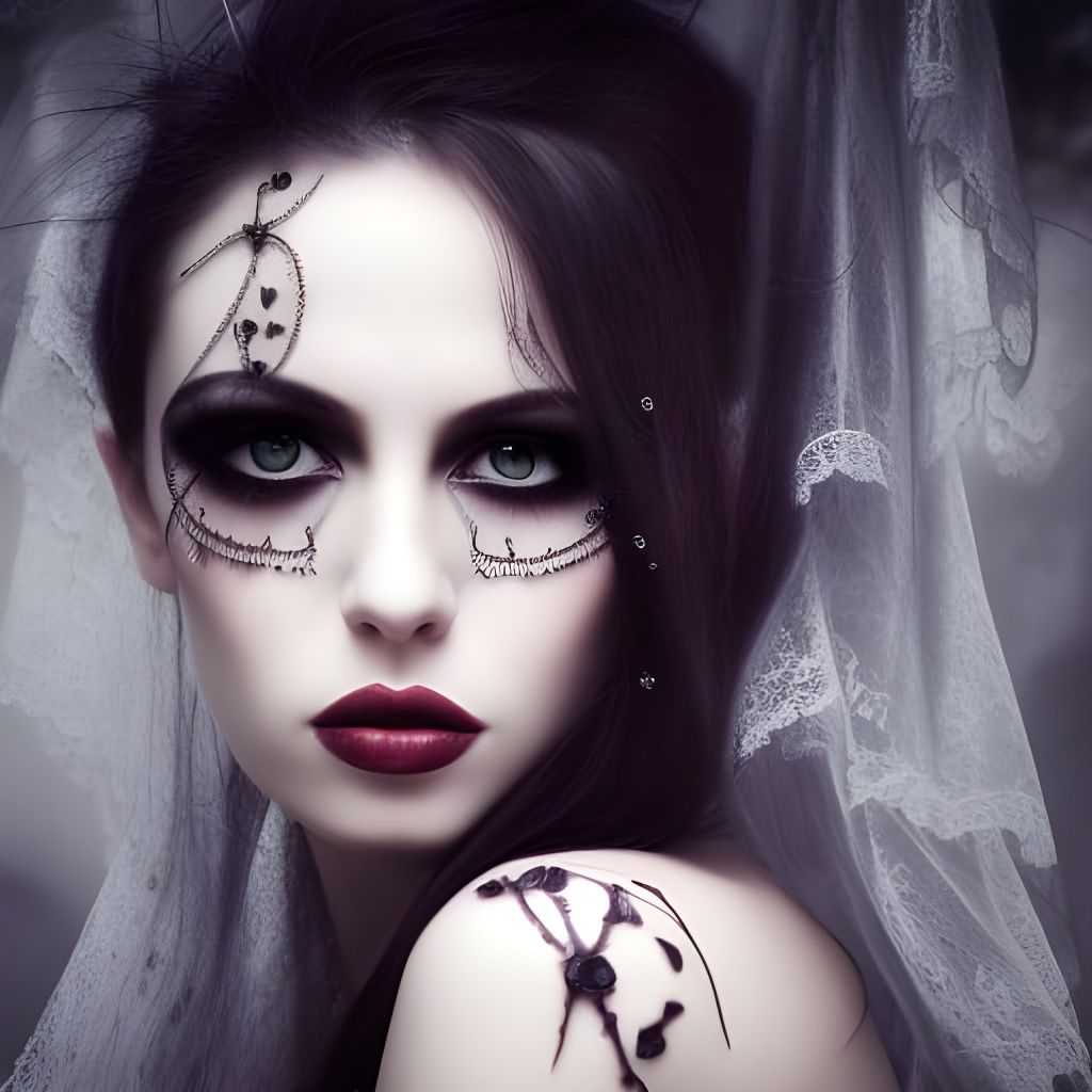 Moody Vampiress Portrait with Pearl Roses