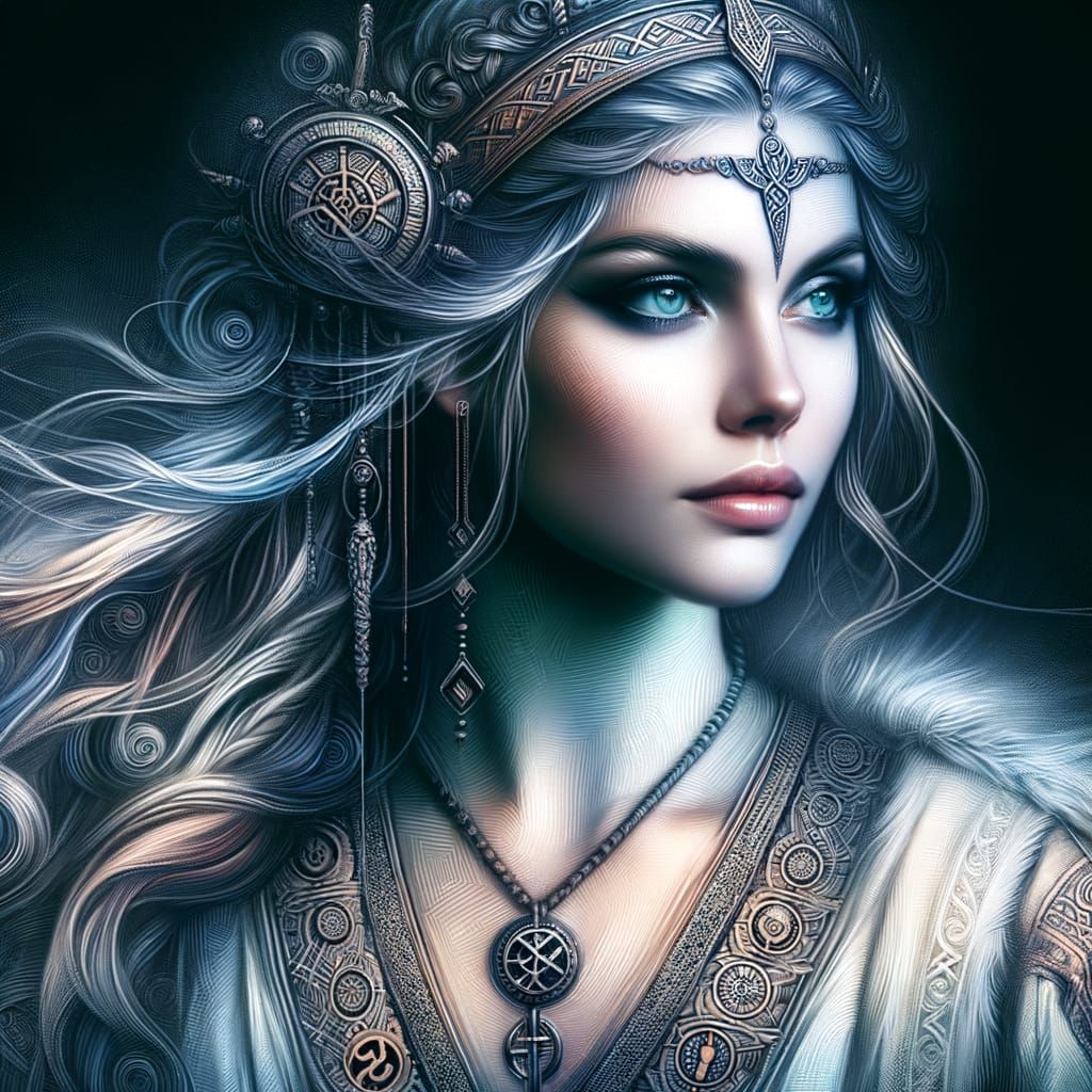 Ethereal Norse Goddess in Traditional Attire