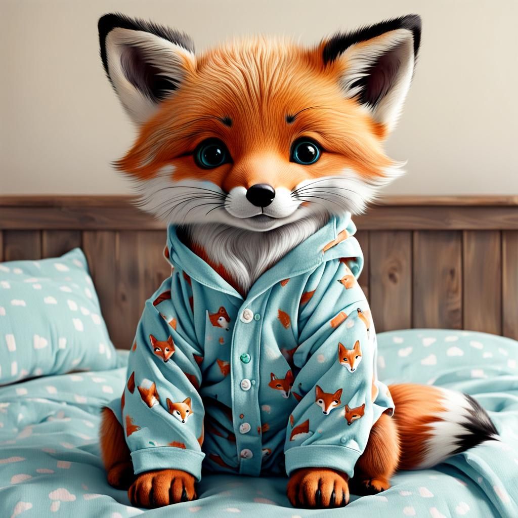 Adorable Baby Fox in Pajamas Illustration