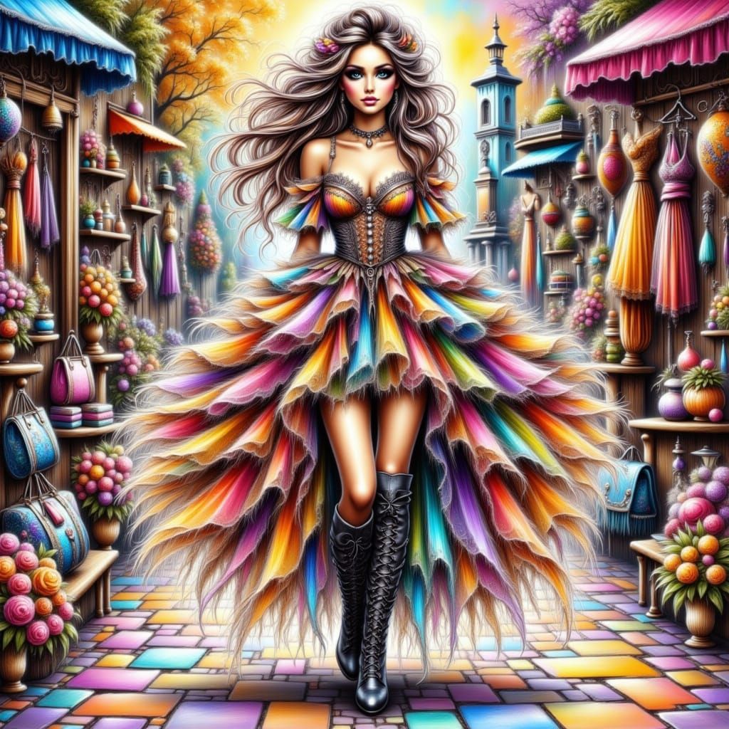 Effervescent Fashion Model Struts Haute Couture Gown in Whim...