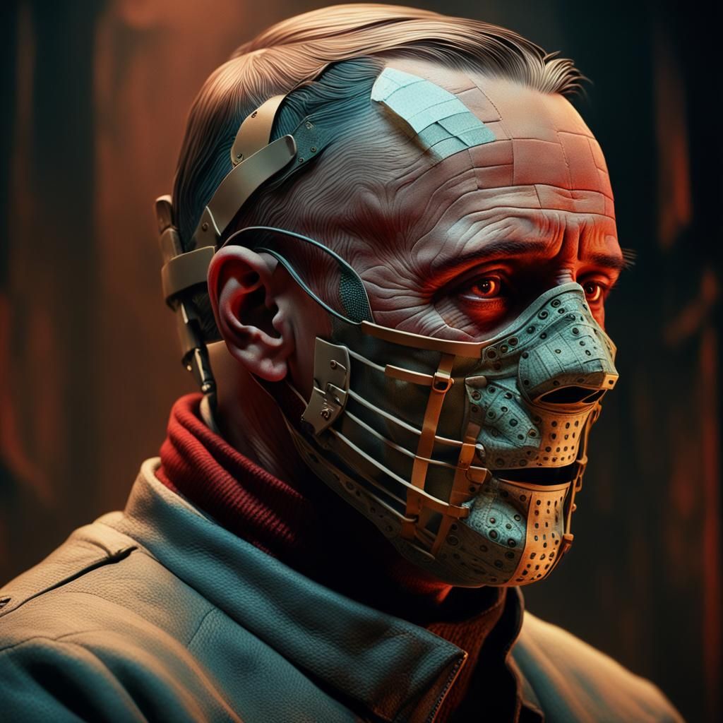 Hyperrealistic Hannibal Lecter in Straight Jacket