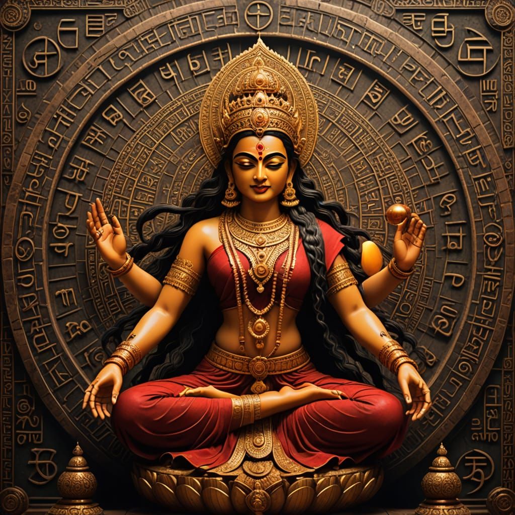 Kali Ma Sings Sanskrit Alphabet in Hyperrealistic Detail