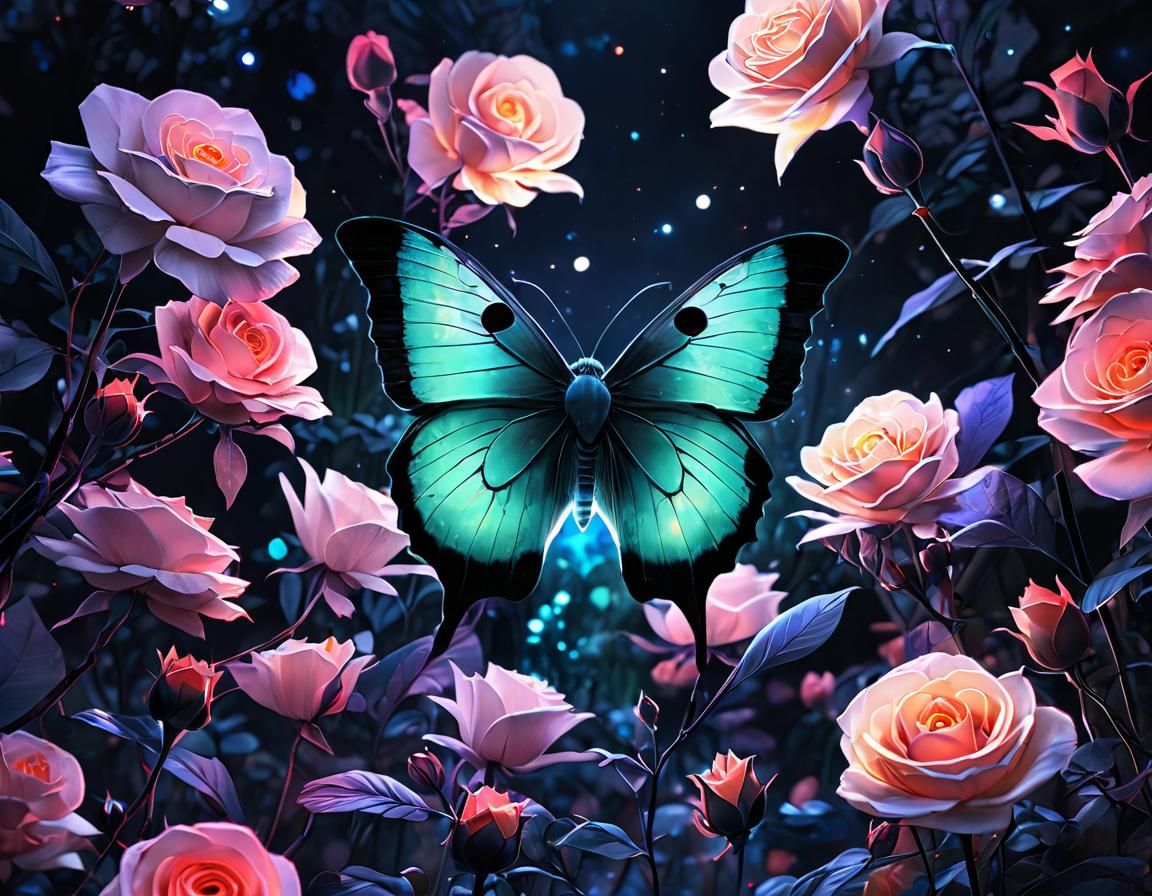 Holographic Luna Moth with Neon Accents