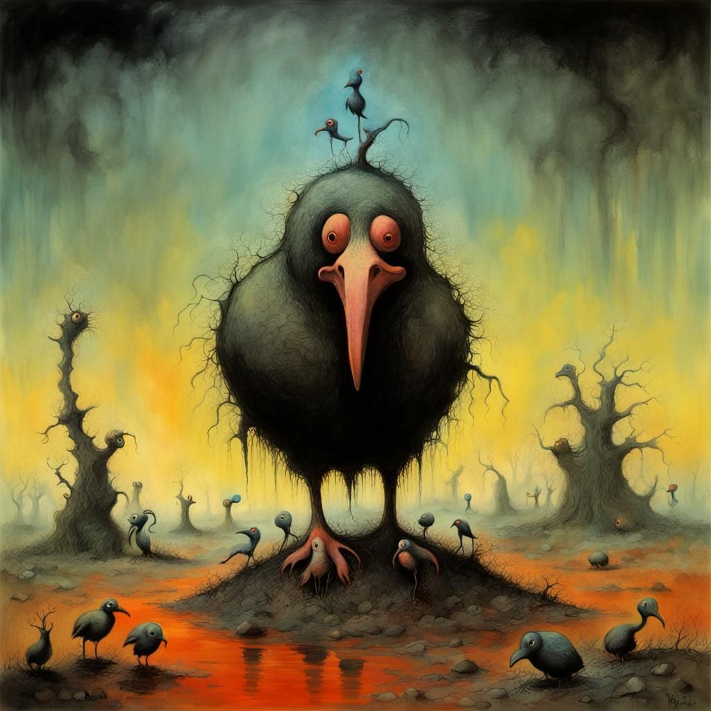 Surreal Dodo in Gouache and Watercolor Style