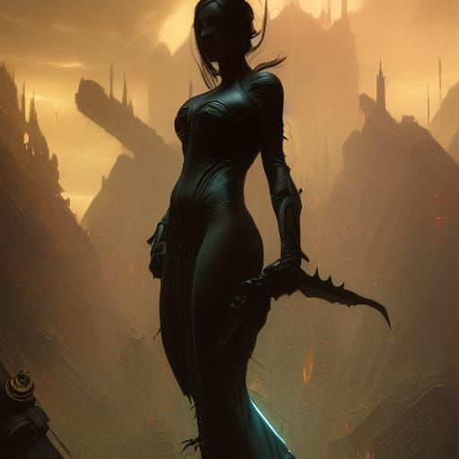 Dark Fantasy Female Villain in Art Nouveau Style