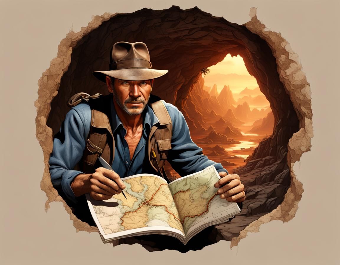 Indiana Jones at Cave Mouth: Detailed Matte Painting