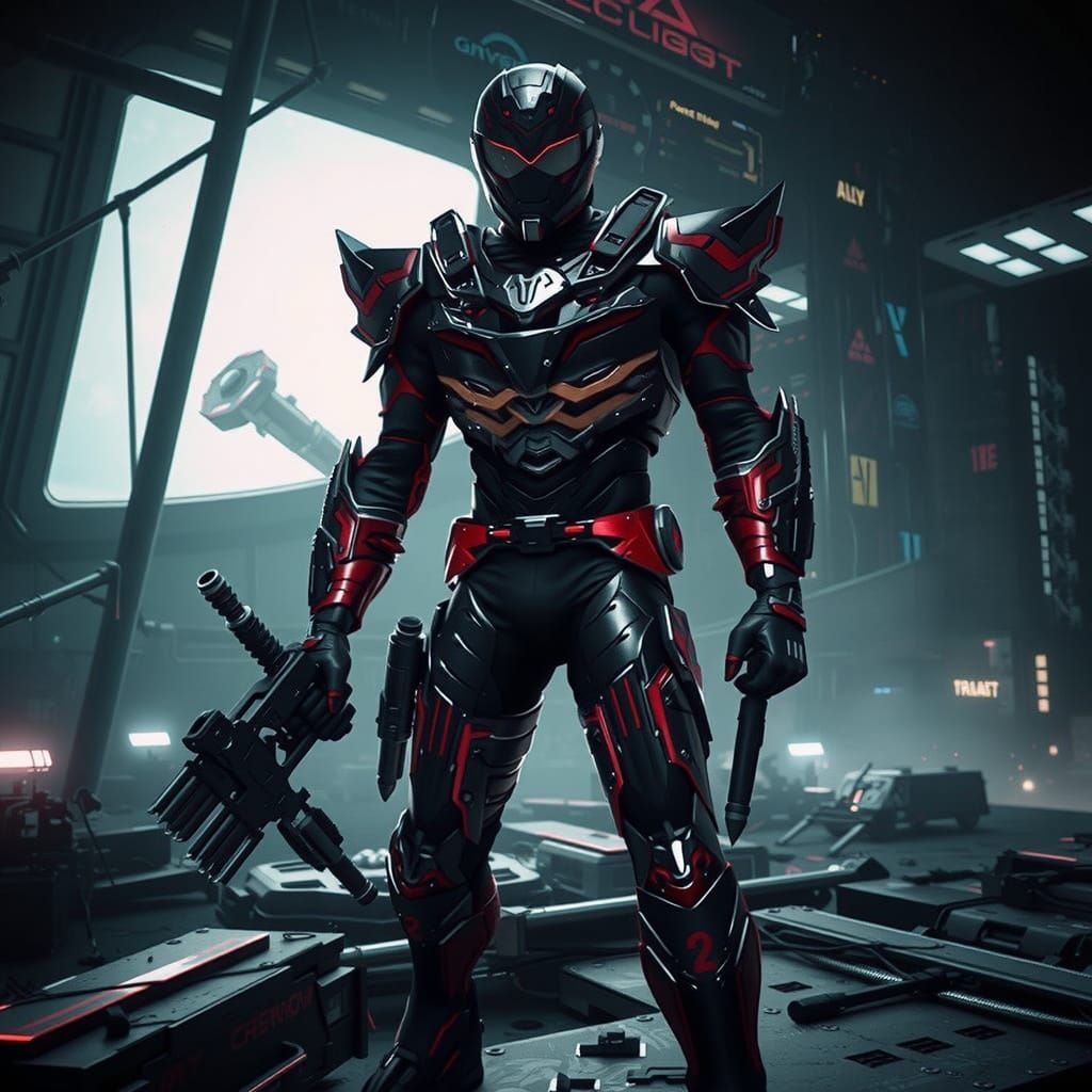 Futuristic Psycho Ranger in Sleek Armor with Advanced Weapon...