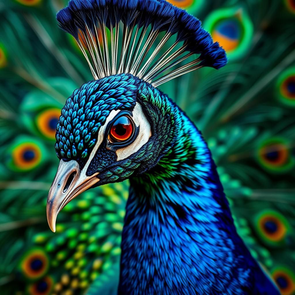 Majestic Peacock Close-Up in Detailed Matte Painting