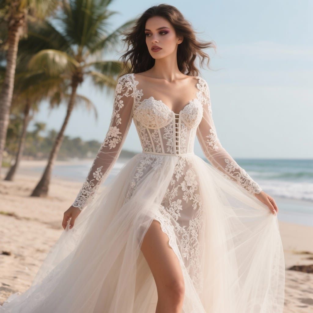 Elegant Lace Wedding Dress with Dramatic Silhouette